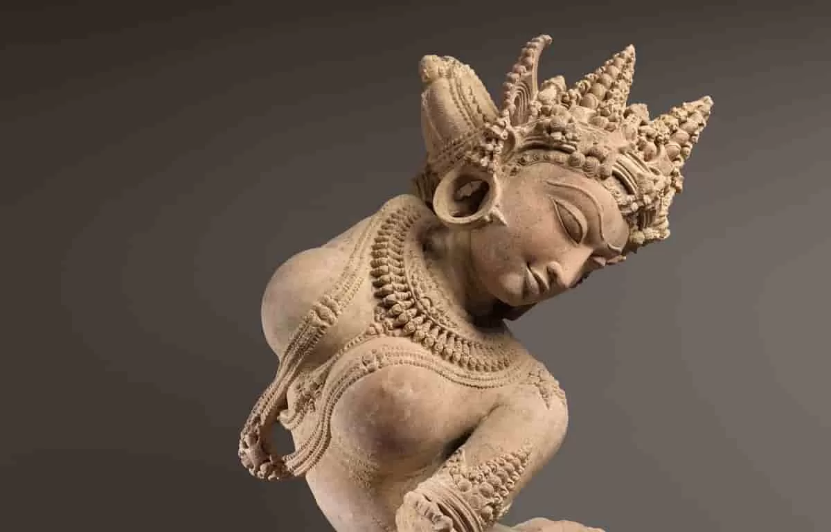 Celestial Dancer sculpture, a sandstone piece from a temple in Madhya Pradesh, was one of the pieces in the recent repatriation of looted artifacts from the United States to India