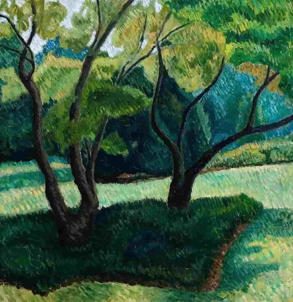 Dogwood Trees by James Rouse in En -Plein show a forest with trees and lush green grass. En -Plein Air is one of the Baltimore art exhibitions to see this March as it raises the concern for the environment.