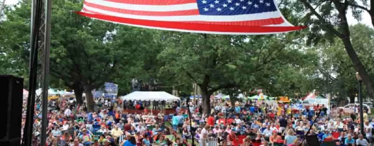 A crowd enjoys a performance during Dundalk Heritage Fair