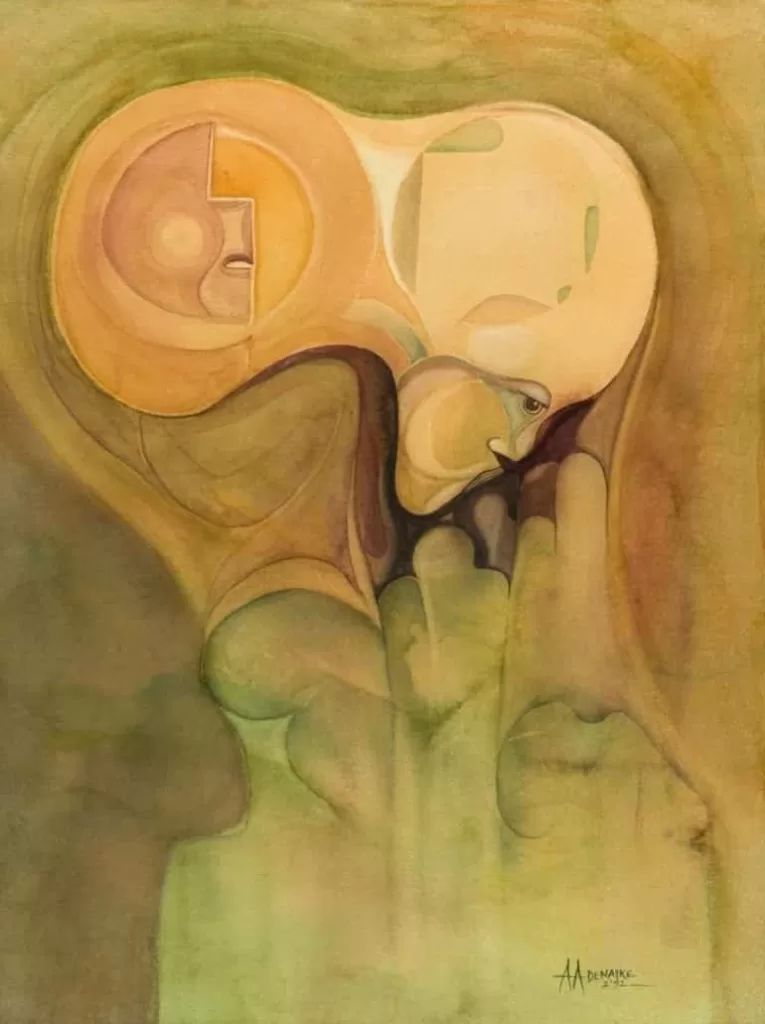 His Breath Made Man 1992 a watercolor on white wove paper by Tayo Adenaike is one of the paintings in Afropolitan: Contemporary African Arts at NOMA