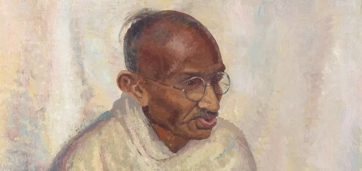 Rare Mahatma Gandhi oil portrait by Clare Leighton that Smashed auction records at Bonhams