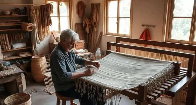 A skilled male artisan hand-weaving fabric on a traditional loom. Is Handcrafted Fashion Really Exclusive? 