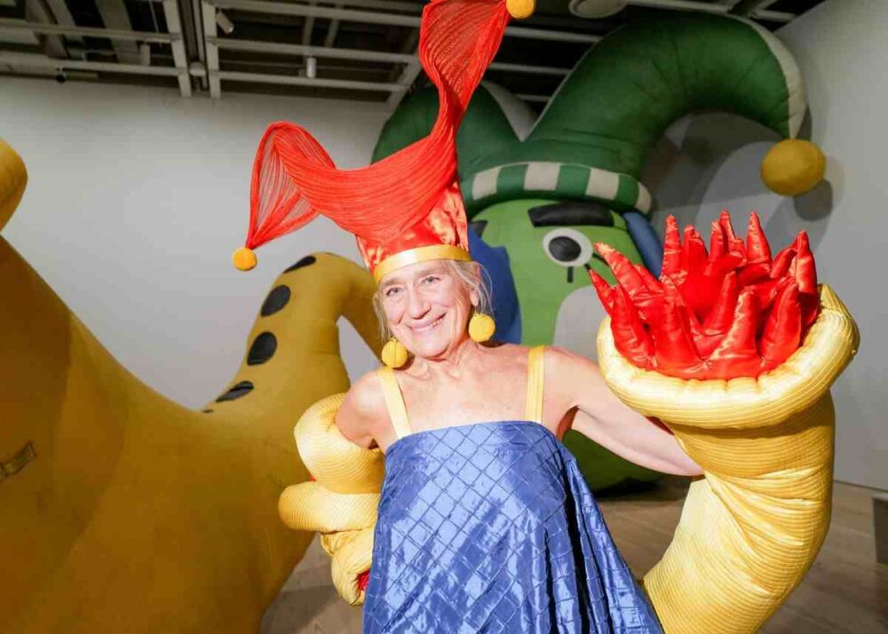 Pat Oleszko wins the 2026 Whitney Biennial Bucksbaum Award as the artist performs with her installation, wearing inflatable balloons at the Whitney Biennial 2026.